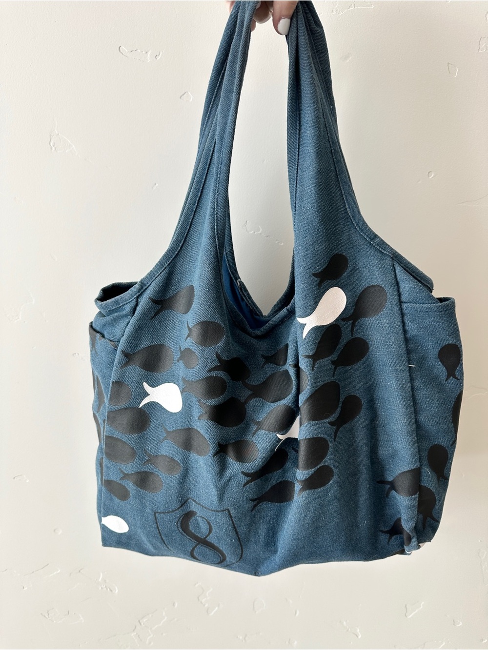 Fighting Eel Large Fish Canvas Tote Bag 808 outer side pockets for water bottle
